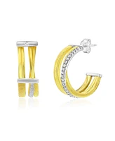 Suzy Levian Golden Helix Sterling Silver & Cubic Zirconia Triple Row Coil Huggie Hoop Earrings