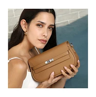 Women's The Overlap-Curve Sling Bag With Pouch - Tan Brown