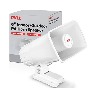 Pyle 8” Indoor/Outdoor Pa Horn Speaker – 65W Peak Power, 8 Ohms, Portable with Mounting Bracket & Hardware Included – PHSP5, Whit