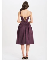 Miss Circle Women's Oakleigh Blackberry Purple Cotton Lace-up Back Midi Dress