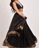Raas Women's Tiered Shimmer Black Lehenga Choli