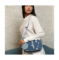 Women's The Denim-Structured Sling Bag With Pouch - Indigo Blue