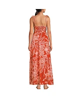 Lands' End Women's Cotton Voile Vneck Tie Strap Maxi Dress