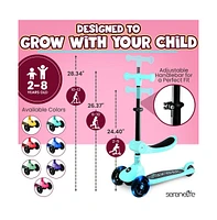3-Wheel Foldable Kids Scooter with Led Wheel Lights, Foldable Seat & Lean-to-Steer Technology – Child Toy Scooter (Turquoise Blue)