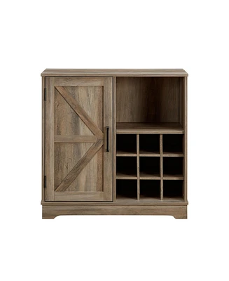 Farmhouse Kitchen Cabinet with Wine Rack Barn Door with Drawer