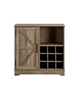 Farmhouse Kitchen Cabinet with Wine Rack Barn Door with Drawer