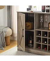Farmhouse Kitchen Cabinet with Wine Rack Barn Door with Drawer