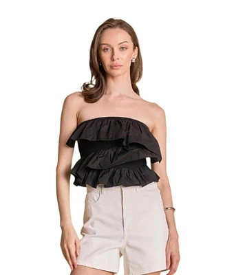 endless rose Women's Mixed Media Ruffled Strapless Top