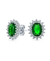 Bling Jewelry 3CT Crown Halo Purple Blue Green Cz Cubic Zirconia Stud Earrings .925 Sterling Silver