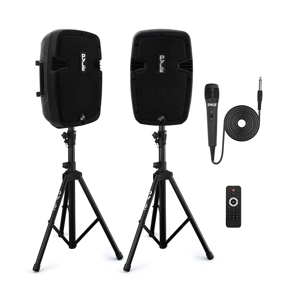Pyle 350W Powered Bluetooth Pa Speaker Kit – Active & Passive Speakers, Mic, Stands, Remote, MP3/Usb/Sd/Aux Inputs – Plug & Play (PPHP84