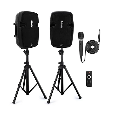 Pyle 350W Powered Bluetooth Pa Speaker Kit – Active & Passive Speakers, Mic, Stands, Remote, MP3/Usb/Sd/Aux Inputs – Plug & Play (PPHP84