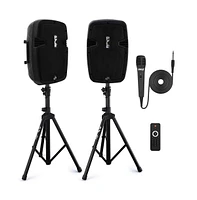Pyle 350W Powered Bluetooth Pa Speaker Kit – Active & Passive Speakers, Mic, Stands, Remote, MP3/Usb/Sd/Aux Inputs – Plug & Play (PPHP84