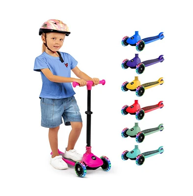 3-Wheel Foldable Kids Scooter - Child Toy Scooter with Built-in Led Wheel Lights, and Easy Maneuvering Lean-to-Steer Technology (Pink)