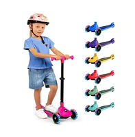 3-Wheel Foldable Kids Scooter - Child Toy Scooter with Built-in Led Wheel Lights, and Easy Maneuvering Lean-to-Steer Technology (Pink)