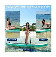 Free-Flow Welded Inflatable Stand-Up Paddle-Board with Double-Action Hand Pump, 3-Shaft Aluminum Paddle, Leash, Fin (Black)