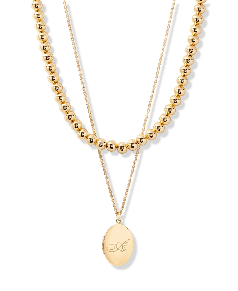 brook & york Gold Plated Isla Initial Oval Locket Layering Necklace Set