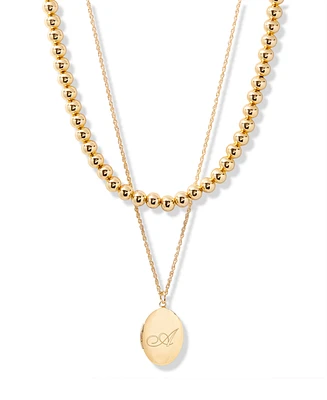 brook & york Gold Plated Isla Initial Oval Locket Layering Necklace Set