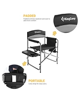 KingCamp Padded Outdoor Folding Chair with Table & Pockets, Black/Grey (2 Pack)