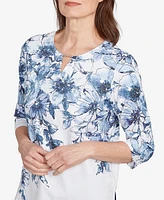 Alfred Dunner Women's Floral Split Beaded Top