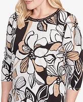 Alfred Dunner Women's Floral Leaf Embellished Top
