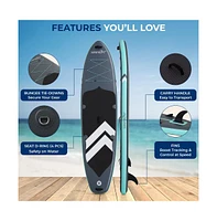 Inflatable Stand-Up Paddle-Board with Double-Action Hand Pump, 3-Piece Aluminum Sup Paddle, Leash, Removable Fin + 2 Side Fins, Repair Kit and Backpac