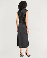 Luxely Women's Satin V-Neck Sleeveless Midi Dress