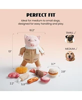Nocciola 9-in-1 Pig Plush Dog Toys,Funny Piggy Puzzle Toy with 8 Pork Food Squeaky & Crinkle Toys,Stimulating Enrichment Toys for Small Medium Dogs