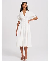 Miss Circle Women's Palina Lyocell Pleated Midi Preppy Shirt Dress