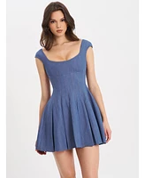 Miss Circle Women's Sada Pleated Denim Mini Dress
