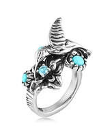 American West Jewelry Sterling Silver Sleeping Beauty Turquoise and Swiss Blue Topaz Fritz Casuse Hummingbird Ring, Size 5