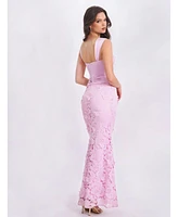Miss Circle Women's Dahlia Pink Floral Lace Mermaid Gown