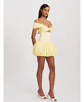 Miss Circle Women's Umika Butter Yellow Bubble Hem Mini Dress