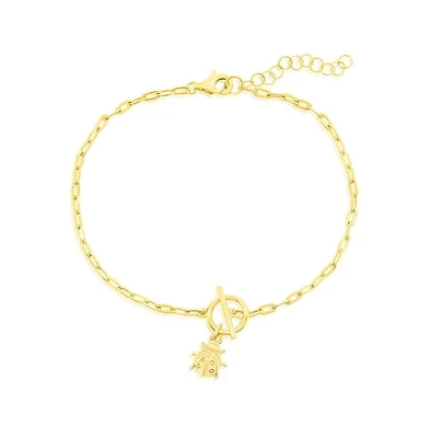 Sterling Silver Ladybug Charm Paperclip Toggle Bracelet