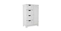 Casainc White Floor Storage Cabinet with Adjustable Shelves, 4 Drawers & Door for Bathroom and Living Room Use