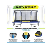 Plexalife 9' X 15' Gymnastics Style, Rectangular Trampoline Set with Premium Top-Ring Enclosure System - Blue/Yellow