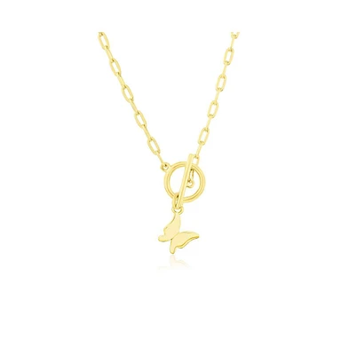 Simona Sterling Silver Butterfly Charm Paperclip Toggle Necklace