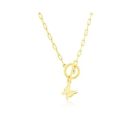 Simona Sterling Silver Butterfly Charm Paperclip Toggle Necklace