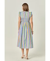 English Factory Women's Stripe smocking Midi dress