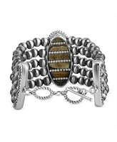 American West Jewelry Sterling Silver Oval Picture Jasper Oval Cut Beaded Toggle Bracelet, Size