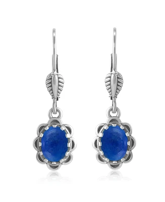 American West Jewelry Sterling Silver Lapis Concha Lever Back Dangle Earrings