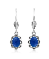 American West Jewelry Sterling Silver Lapis Concha Lever Back Dangle Earrings