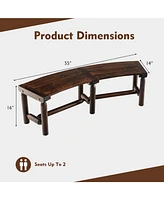 Gymax Curved Bench Carbonized Wood Dining Bench for Round Table 710 Lbs Max Load Patio