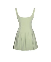 Miss Circle Women's Tala Pistachio Green Sleeveless Pleated Preppy Mini Dress