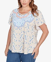 Ruby Rd. Plus Embellished Scallop Printed Top