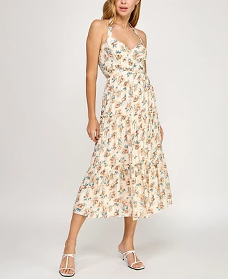 Trixxi Juniors' Printed Sleeveless Halter Midi Dress