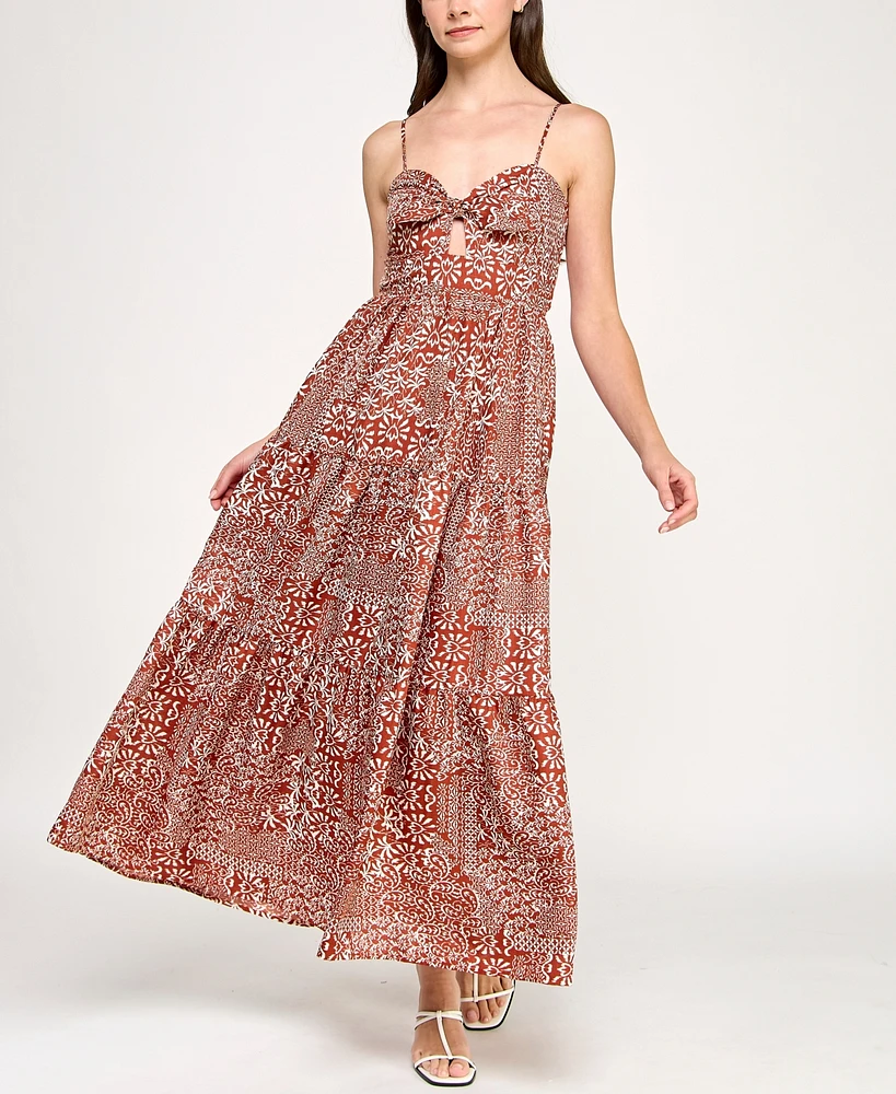 Trixxi Juniors' Printed Keyhole Sleeveless Maxi Dress