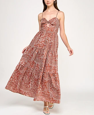 Trixxi Juniors' Printed Keyhole Sleeveless Maxi Dress