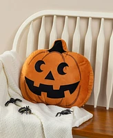 Glitzhome Fall and Halloween Fabric Double Sided Pumpkin Pillow, 16" x 5"