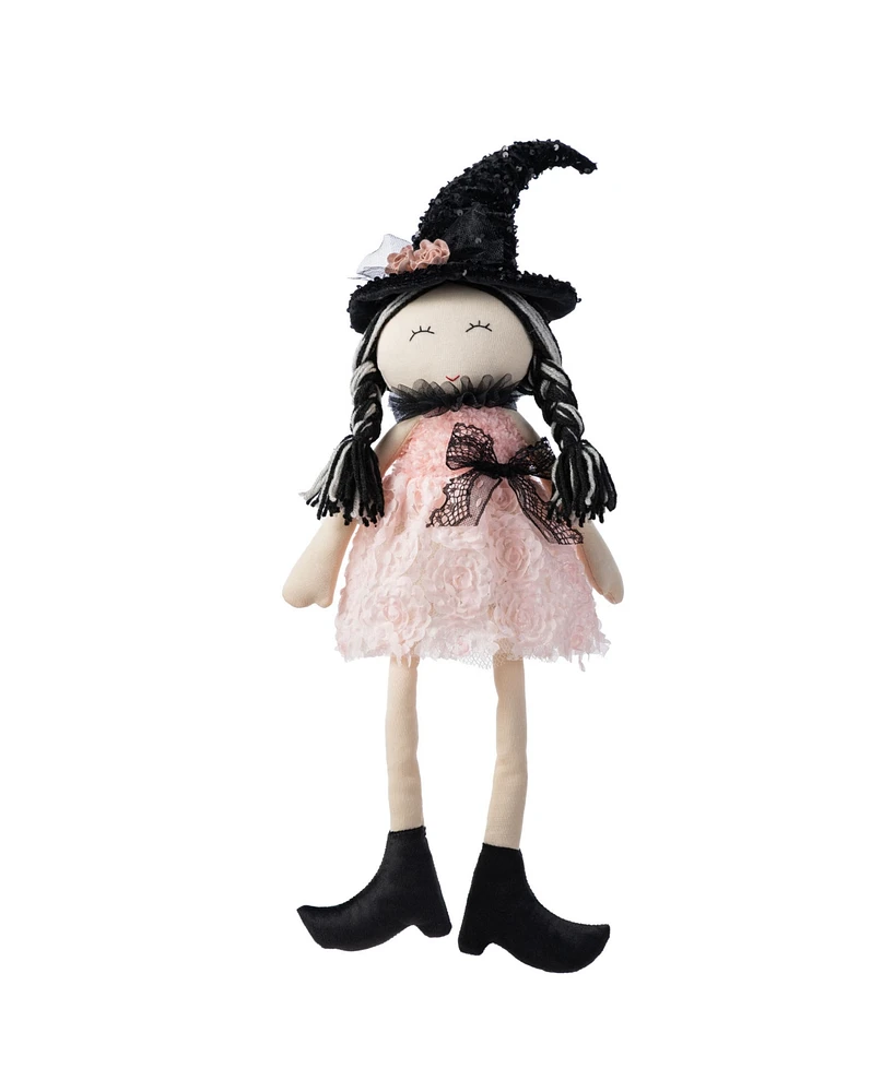Glitzhome 29" Halloween Pink Fabric Dressed Witch Sitter