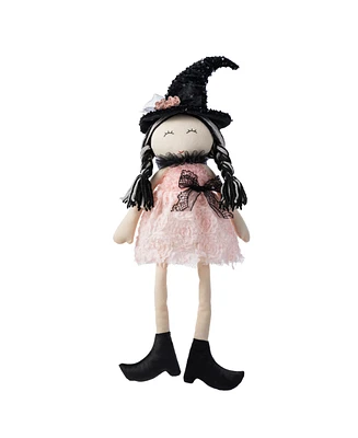 Glitzhome 29" Halloween Pink Fabric Dressed Witch Sitter